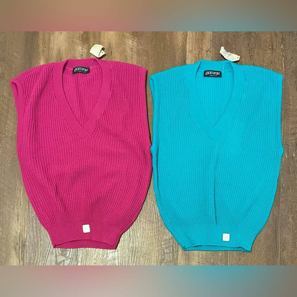 Northpoint bundle of 2 vintage 80s NWT sweater vests size medium pink turquoise